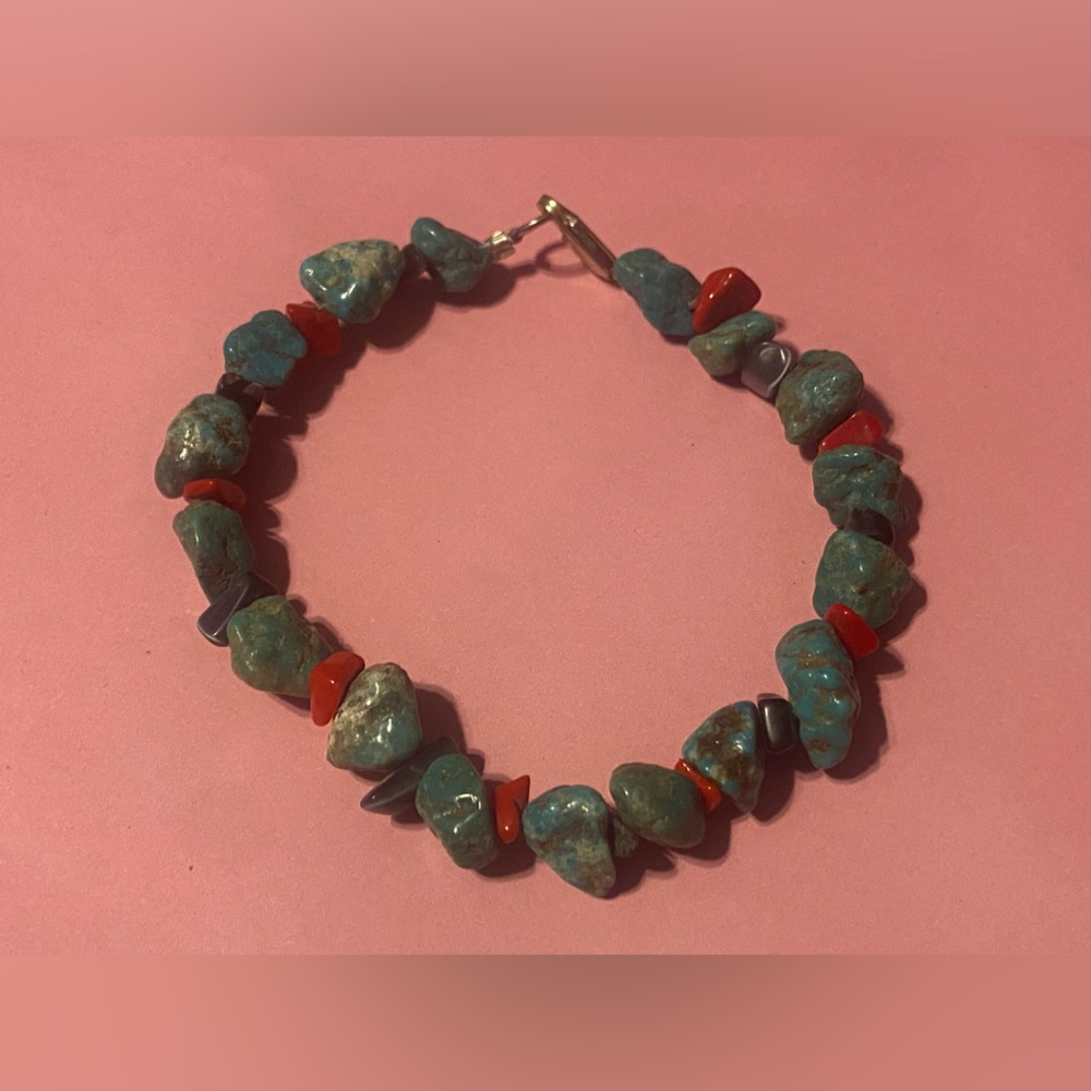 Sterling Silver Turquoise Coral Bracelet #9538